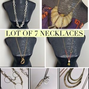 LOT OF 7 NECKLACES Multi Layer & Pendant Gold Tone